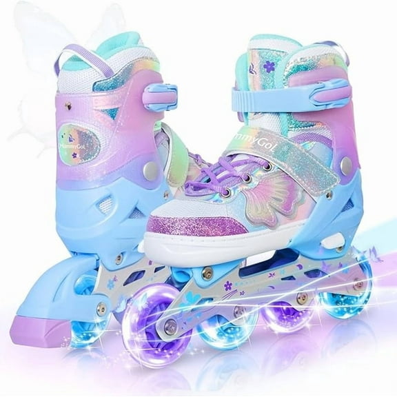 MammyGol Adjustable Inline Skates for Kids - Butterfly Design Youth Roller Skates with Safety Brake, Breathable Liner(Purple, Sizes 1-4 Adjustable)