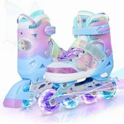 MammyGol Adjustable Inline Skates for Kids - Butterfly Design Youth Roller Skates with Safety Brake, Breathable Liner(Purple, Sizes 5-8 Adjustable)