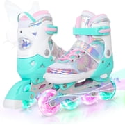 MammyGol Adjustable Inline Skates for Kids - Butterfly Design Youth Roller Skates with Safety Brake, Breathable LinerTeal,Sizes 10j-13j Adjustable