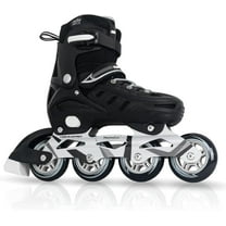 MammyGol Adjustable Inline Skates for Youth & Adults PU Wheels Safety Brake Black (Teen Boys, Girls, Beginner-Friendly)