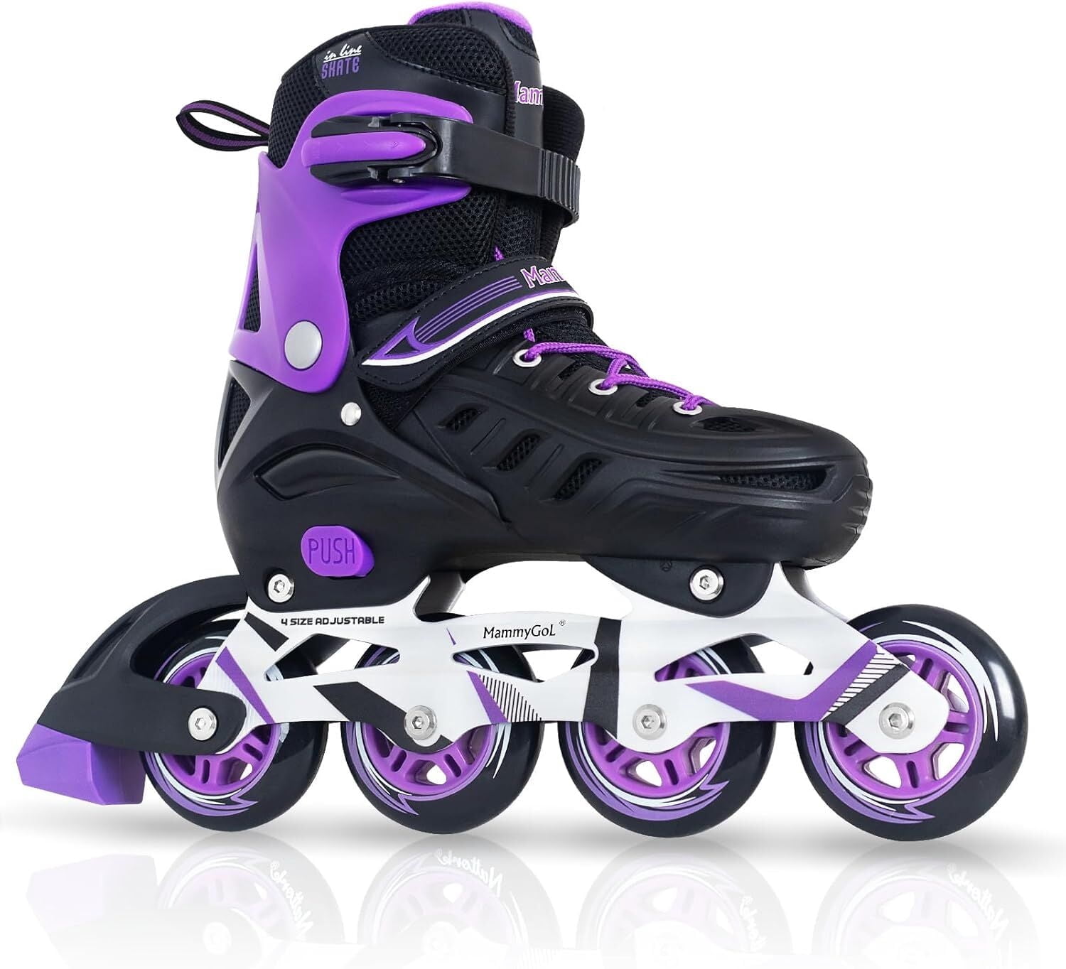 MammyGol Adjustable Inline Skates for Youth & Adults PU Wheels Safety Brake Purple (Teen Boys, Girls, Beginner-Friendly)