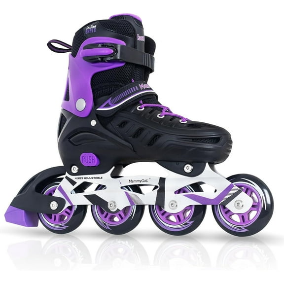 MammyGol Adjustable Inline Skates for Youth & Adults PU Wheels Safety Brake Purple (Teen Boys, Girls, Beginner-Friendly)