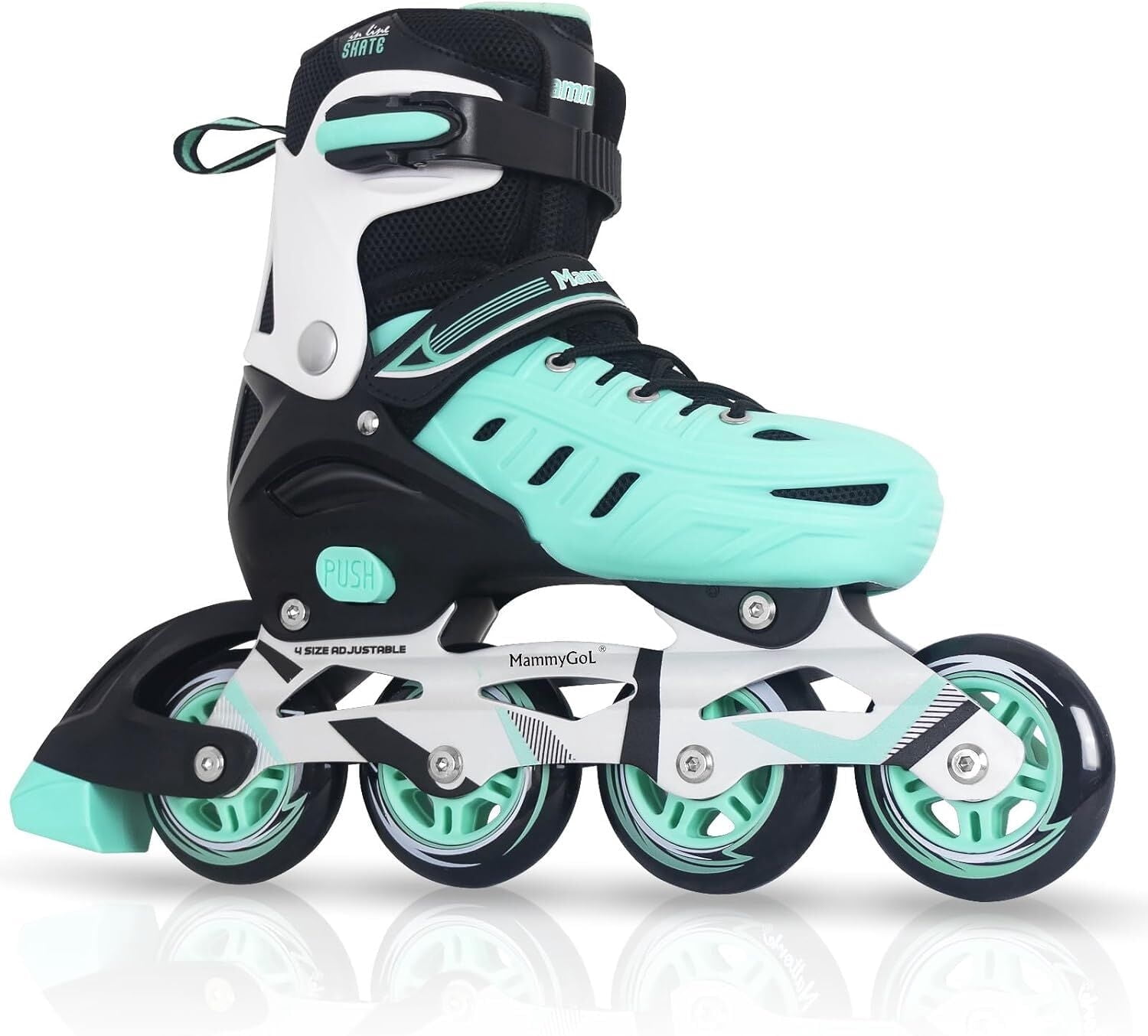 MammyGol Adjustable Inline Skates for Youth & Adults PU Wheels Safety Brake Teal (Teen Boys, Girls, Beginner-Friendly)