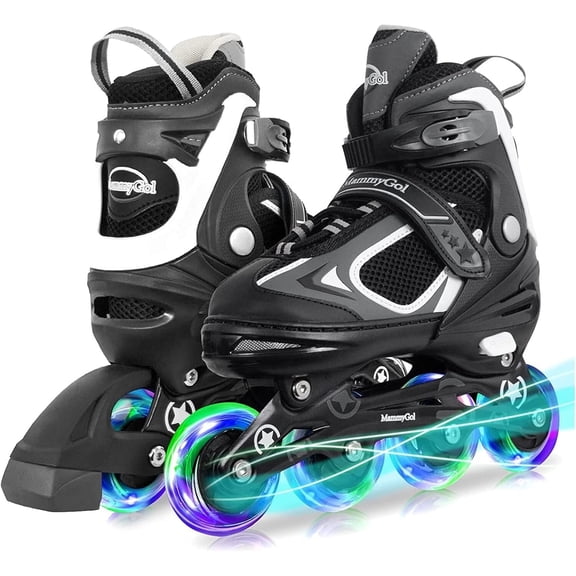 MammyGol Adjustable Inline Skates with Light-Up Wheels for Boys Girls Outdoor Sports, Comfort Youth Kids Skates Black 5-8