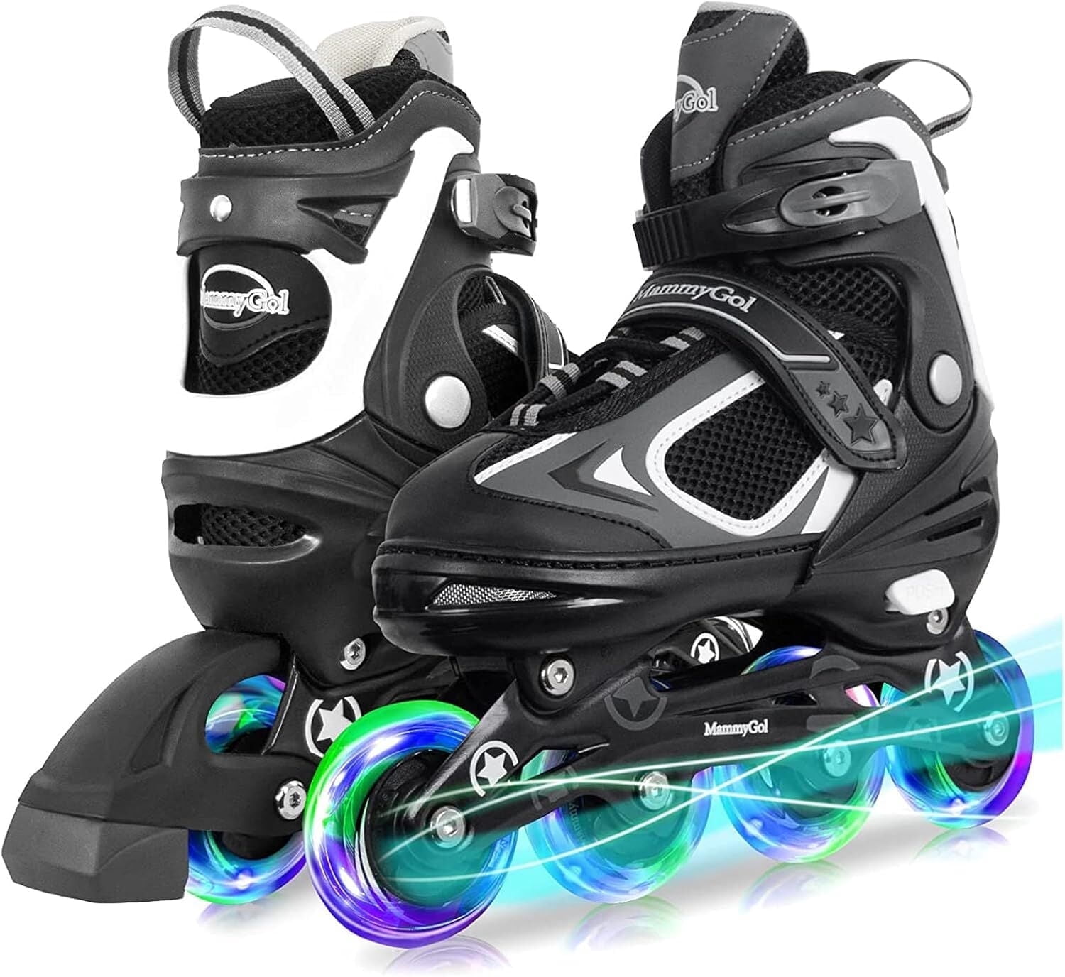 MammyGol Adjustable Inline Skates with Light-Up Wheels for Boys Girls Outdoor Sports, Comfort Youth Kids Skates Black 4-6