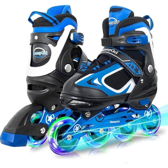 MammyGol Adjustable Inline Skates with Light-Up Wheels for Boys Girls Outdoor Sports, Comfort Youth Kids Skates Blue 5-8