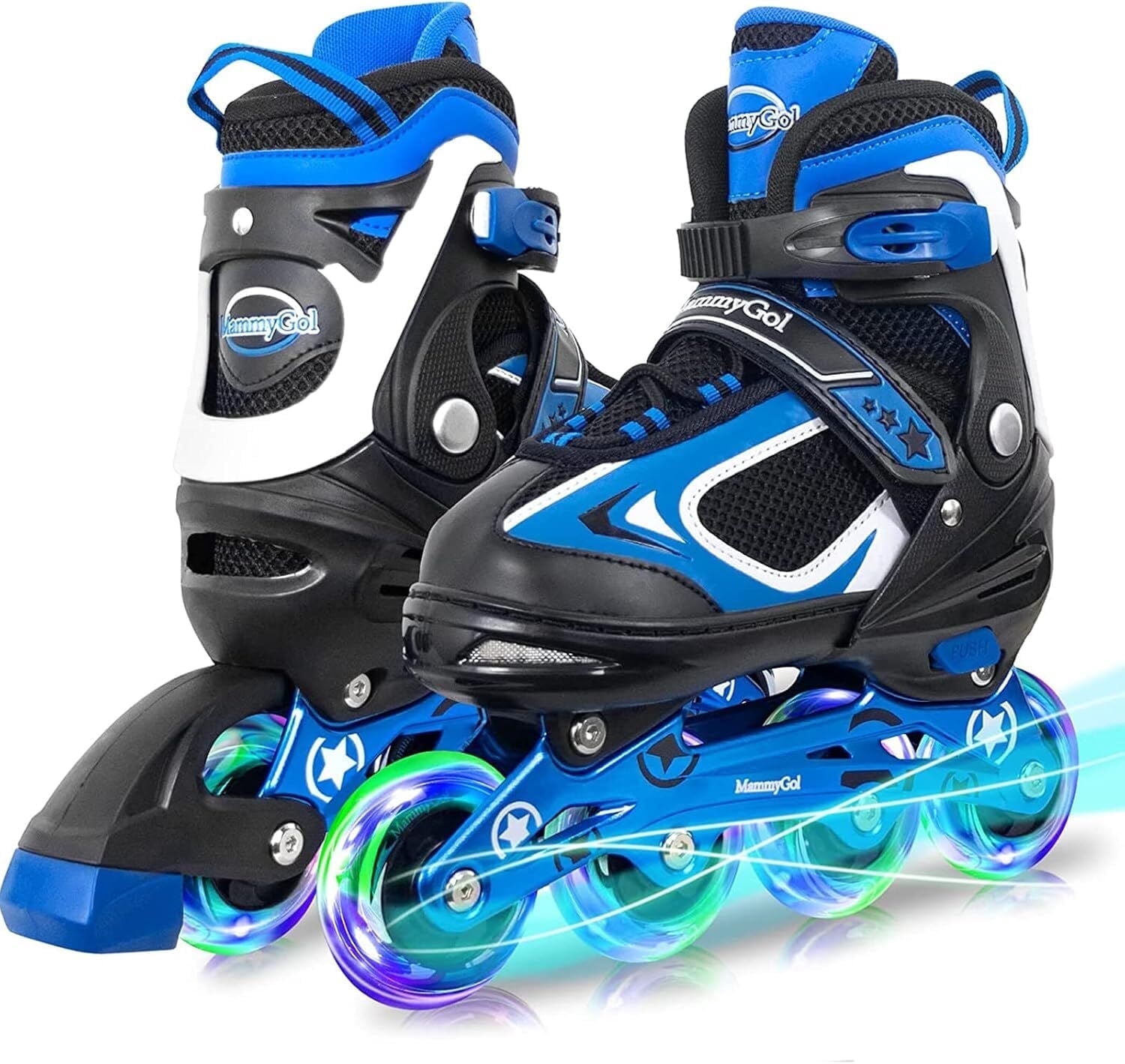 MammyGol Adjustable Inline Skates with Light-Up Wheels for Boys Girls Outdoor Sports, Comfort Youth Kids Skates Blue 5-8