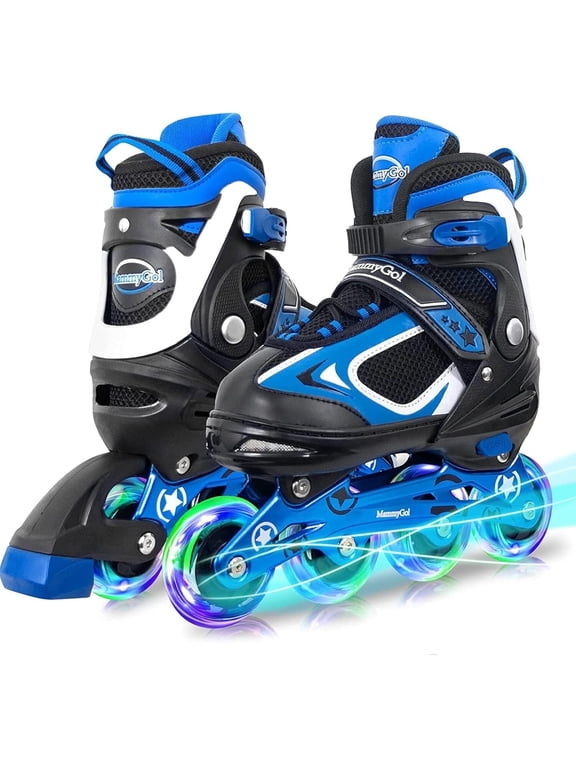 Adjustable Inline Skates with Light-Up Wheels for Boys Girls Outdoor Sports, Comfort Youth Kids Skates Blue 5-8