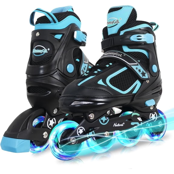 MammyGol Adjustable Inline Skates with Light-Up Wheels for Boys Girls Outdoor Sports, Comfort Youth Kids Skates Teal 10-13c