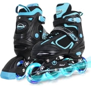 MammyGol Adjustable Inline Skates with Light-Up Wheels for Boys Girls Outdoor Sports, Comfort Youth Kids Skates Teal 5-8