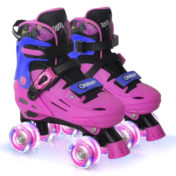 MammyGol Adjustable Roller Skates for Kids Boys Girls- TeenYouth Age 6-12 8 9 10 Cool Racing Car Indoor Outdoor Gift Idea for Birthdays Christmas Rosy Blue