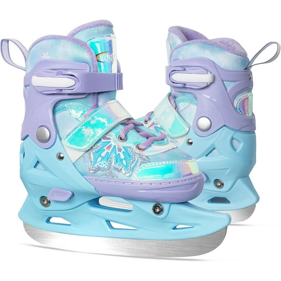 MammyGol Big Kids Ice Skates - 4 Size Adjustable Hockey Skates with Warm Plush Lining, Triple Safety Ankle Support, Stainless Steel Blades - Boys and Girls Aged 4-12