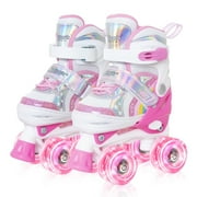 MammyGol Girls Roller Skates for Little Kids, Size Adjustable Rainbow Unicorn Skates with All Light up Wheels - Outdoor Birthday Gift for Toddler