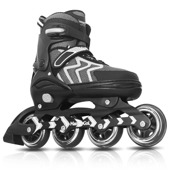 MammyGol Inline Skates for Adults Men Women, Adjustable Aggressive Durable Roller Saktes with Giant Wheels, High Performance Skates for Male Female Black Size 5 6 7 8