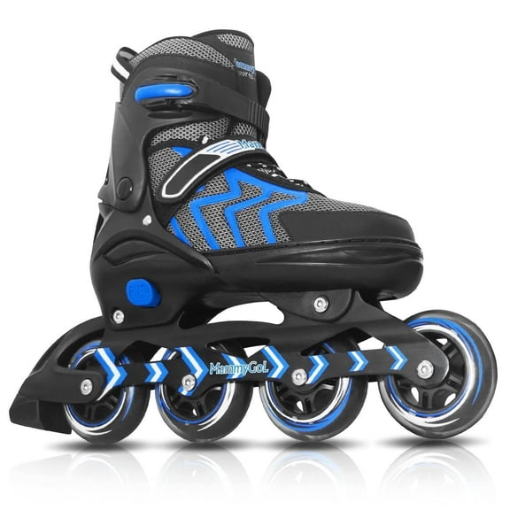 MammyGol Inline Skates for Adults Men Women, Adjustable Aggressive Durable Roller Skates with Giant Wheels, High Performance Skates for Male Female Blue Size 5 6 7 8