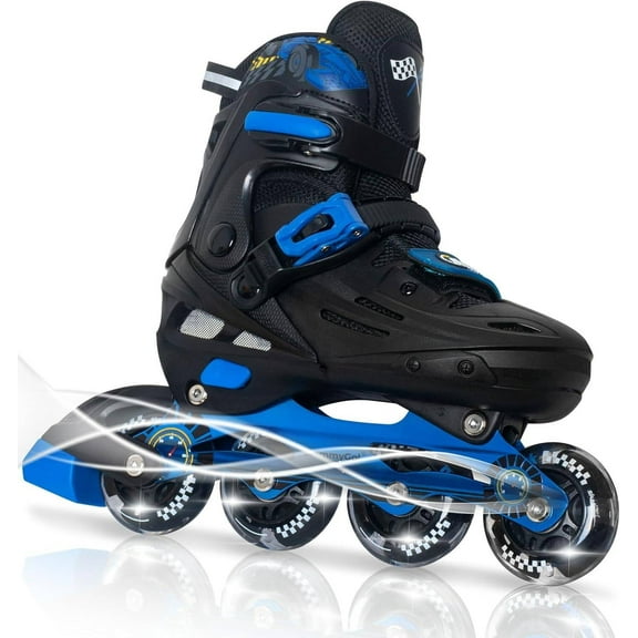 MammyGol Inline Skates for Boys and Girls Youth, 4 Size Adjustable Roller Skates with PU Flashing Whees Inline Skates High Performance for Kids Age 4-8 Blue