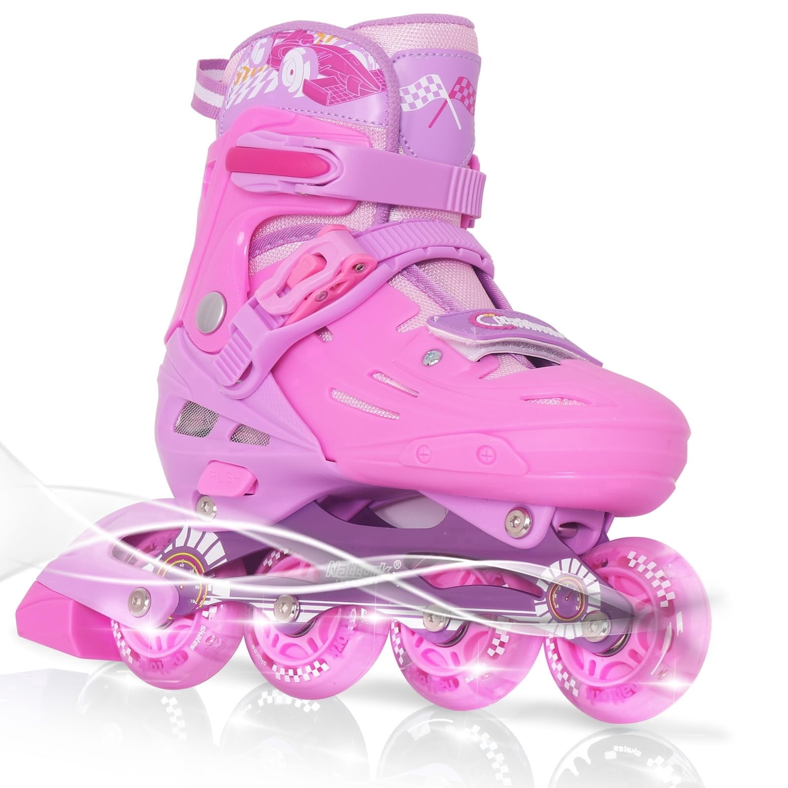 MammyGol Inline Skates for Boys and Girls Youth, 4 Size Adjustable Roller Skates with PU Flashing Whees Inline Skates High Performance for Kids Age 4-8 Pink