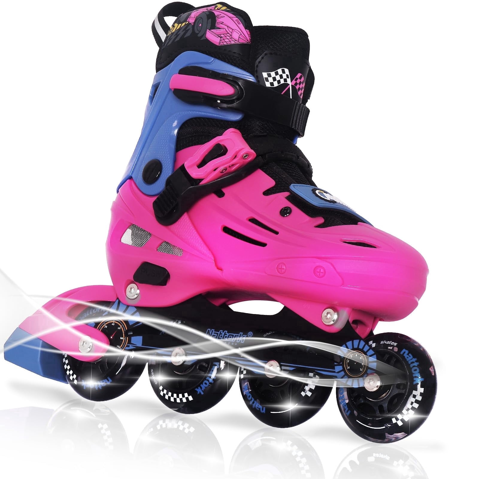 MammyGol Inline Skates for Boys and Girls Youth, 4 Size Adjustable Roller Skates with PU Flashing Whees Inline Skates High Performance for Kids Age 4-8 Rose Blue