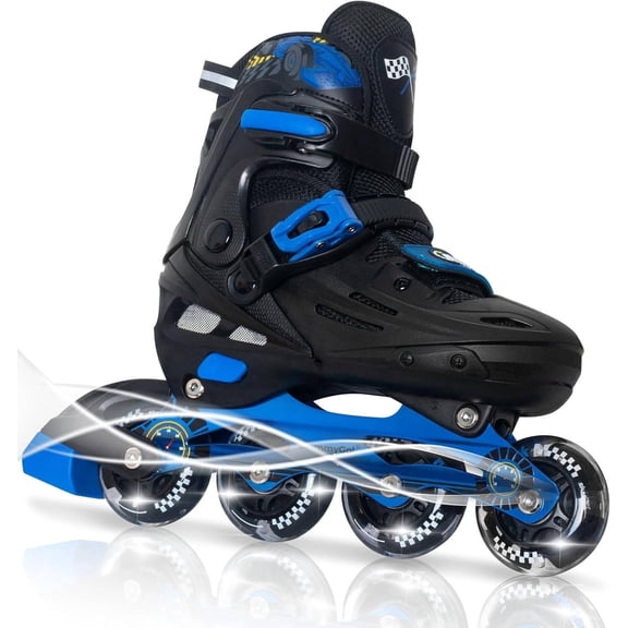 MammyGol Inline Skates for Boys and Girls Youth, 4 Size Adjustable Roller Skates with PU Flashing Whees Inline Skates High Performance for Kids Age 6-12 Blue