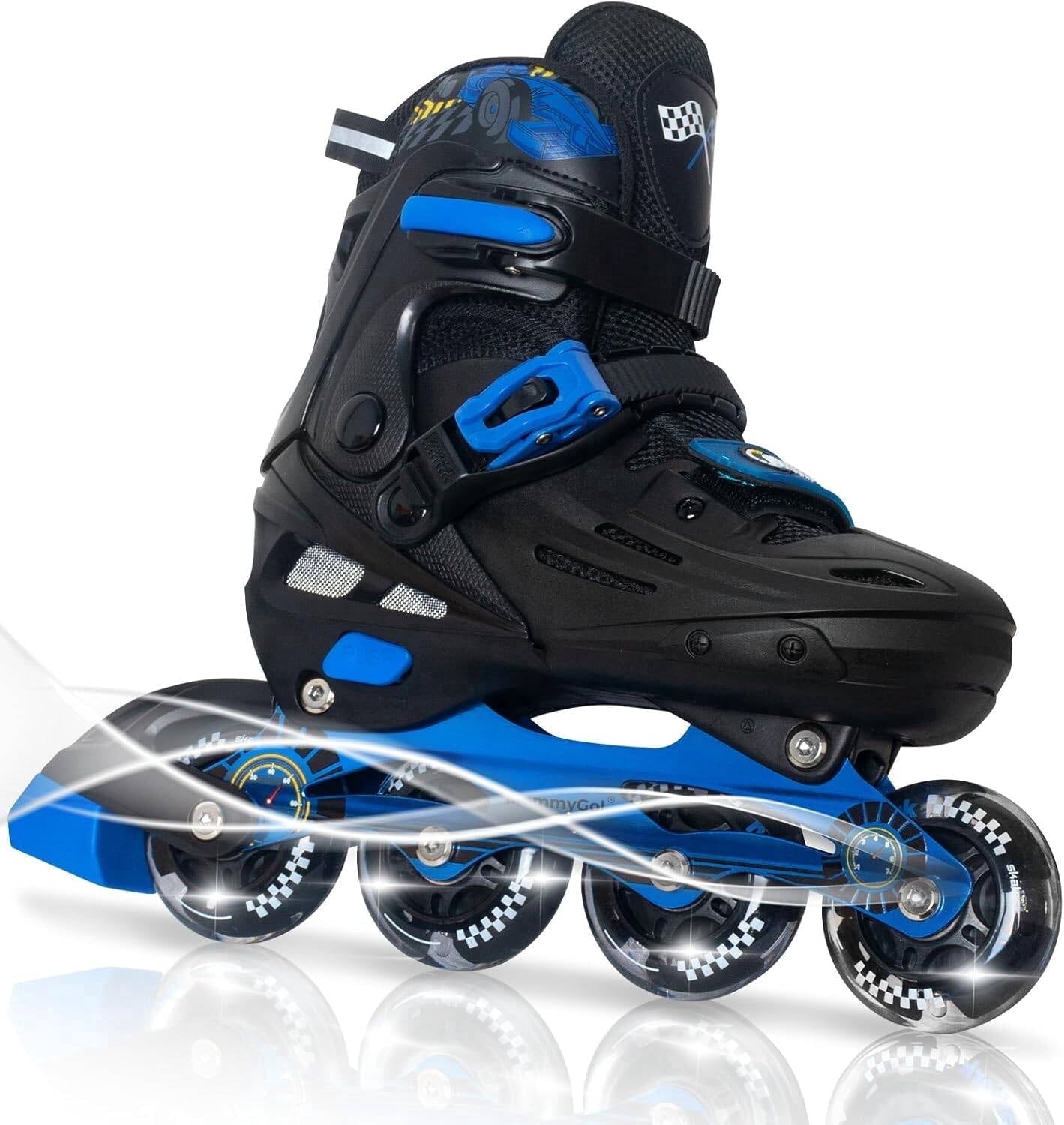 MammyGol Inline Skates for Boys and Girls Youth, 4 Size Adjustable Roller Skates with PU Flashing Whees Inline Skates High Performance for Kids Age 8-12 Blue