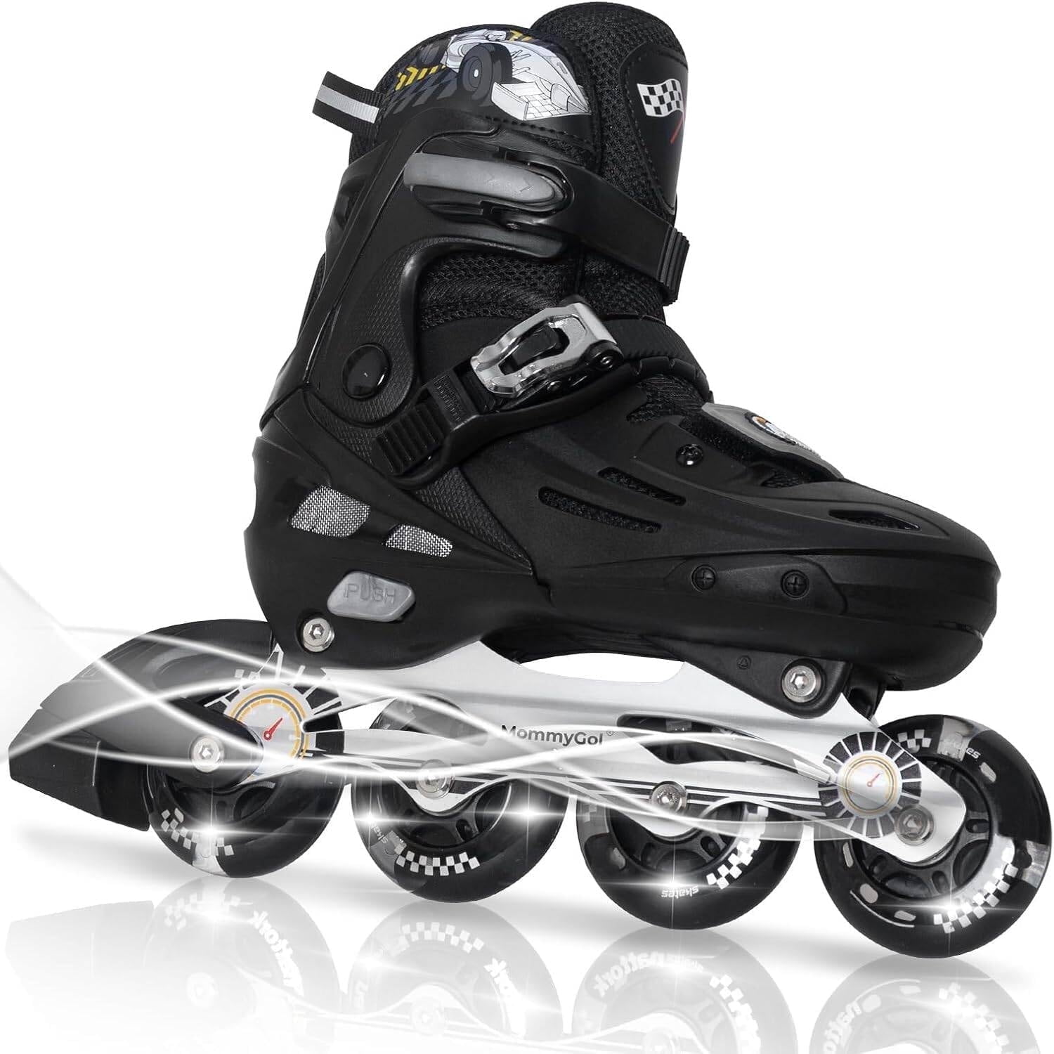 MammyGol Inline Skates for Boys and Girls Youth, 4 Size Adjustable Roller Skates with PU Flashing Whees Inline Skates High Performance for Kids Age 8-12 Silver
