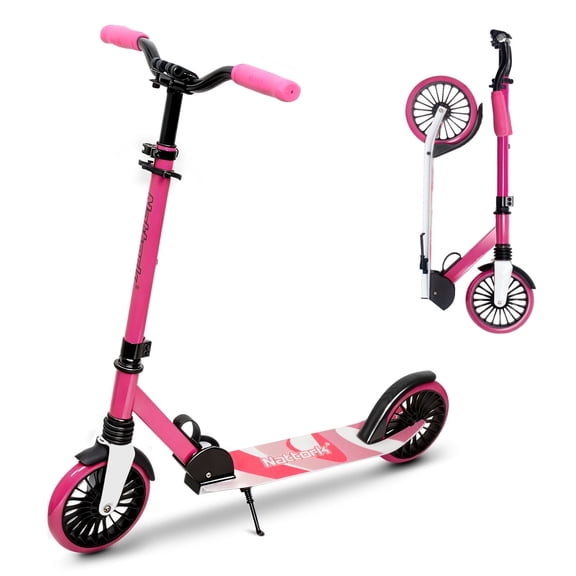 MammyGol Kick Scooter for Teens Adults, Max Load 240 LBS, Adjustable Height Foldable with 8" Large Wheels, Anti-Shock Suspension Hot Pink