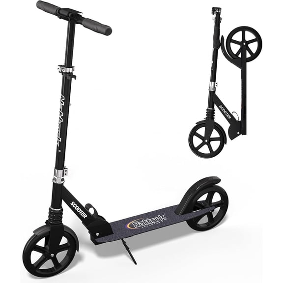 MammyGol Kick Scooter for Teens Adults, Max Load 240 LBS, Adjustable Height Foldable with 8" Large Wheels, Anti-Shock Suspension Navy Blue