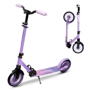 MammyGol Kick Scooter for Teens Adults, Max Load 240 LBS, Adjustable Height Foldable with 8" Large Wheels, Anti-Shock Suspension Purple