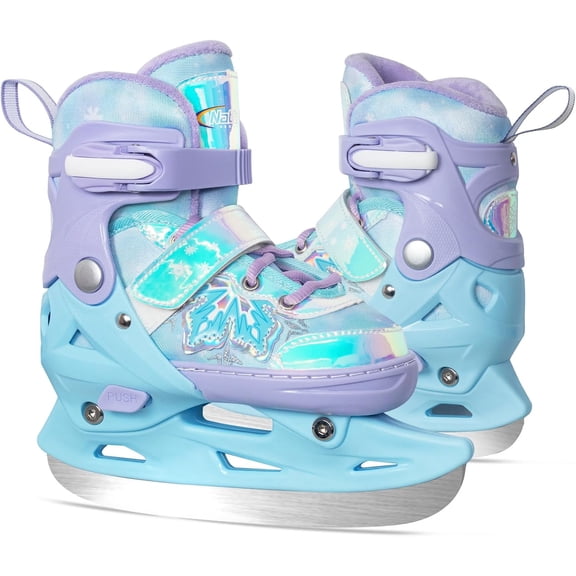Open Box MammyGol Kids Toddler Ice Skates - 4 Size Adjustable Hockey Skates with Warm Plush Lining, Triple Safety Ankle Support, Stainless Steel Blades - Boys and Girls Aged 4-12