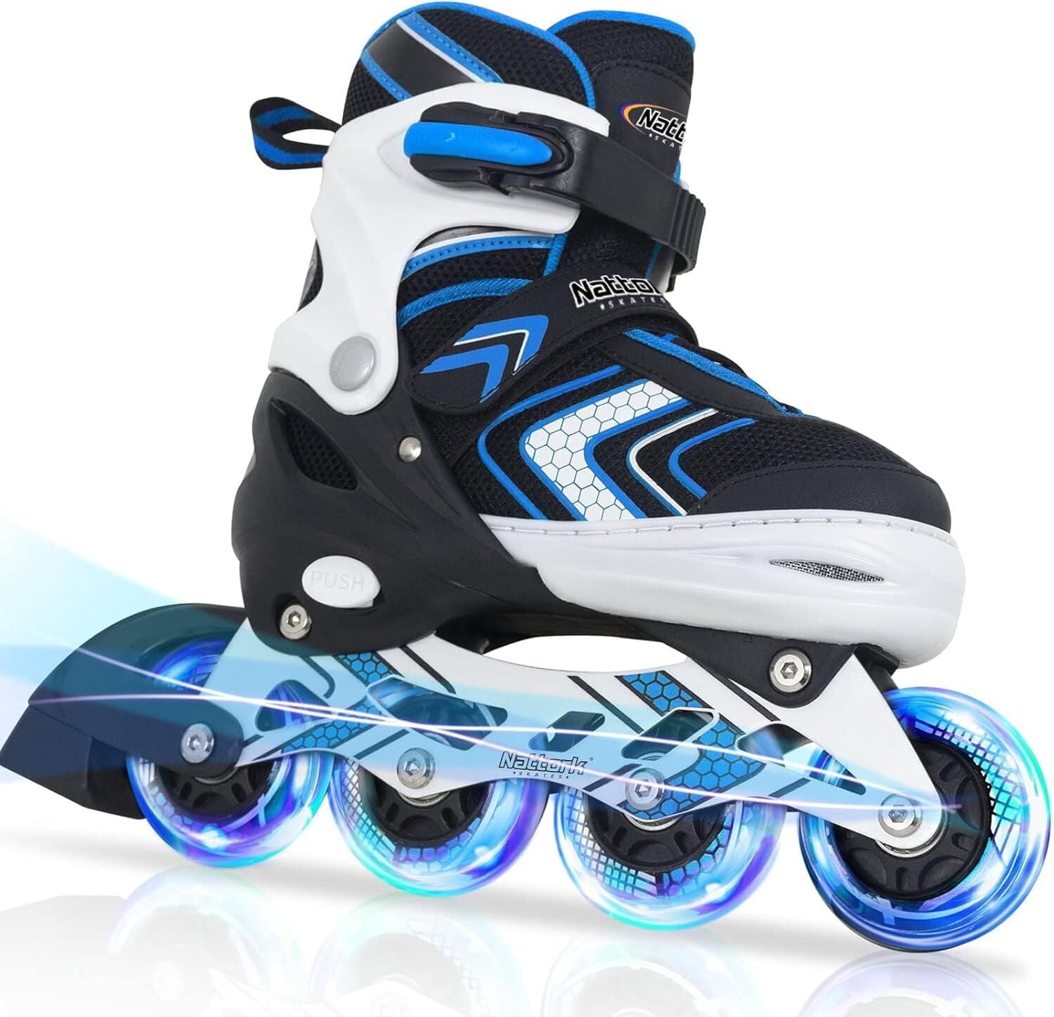 MammyGol Light Up Skates for Kids Girls Boys，Adjustable Inline Skates Youth Beginner Outdoor Blue 9-12