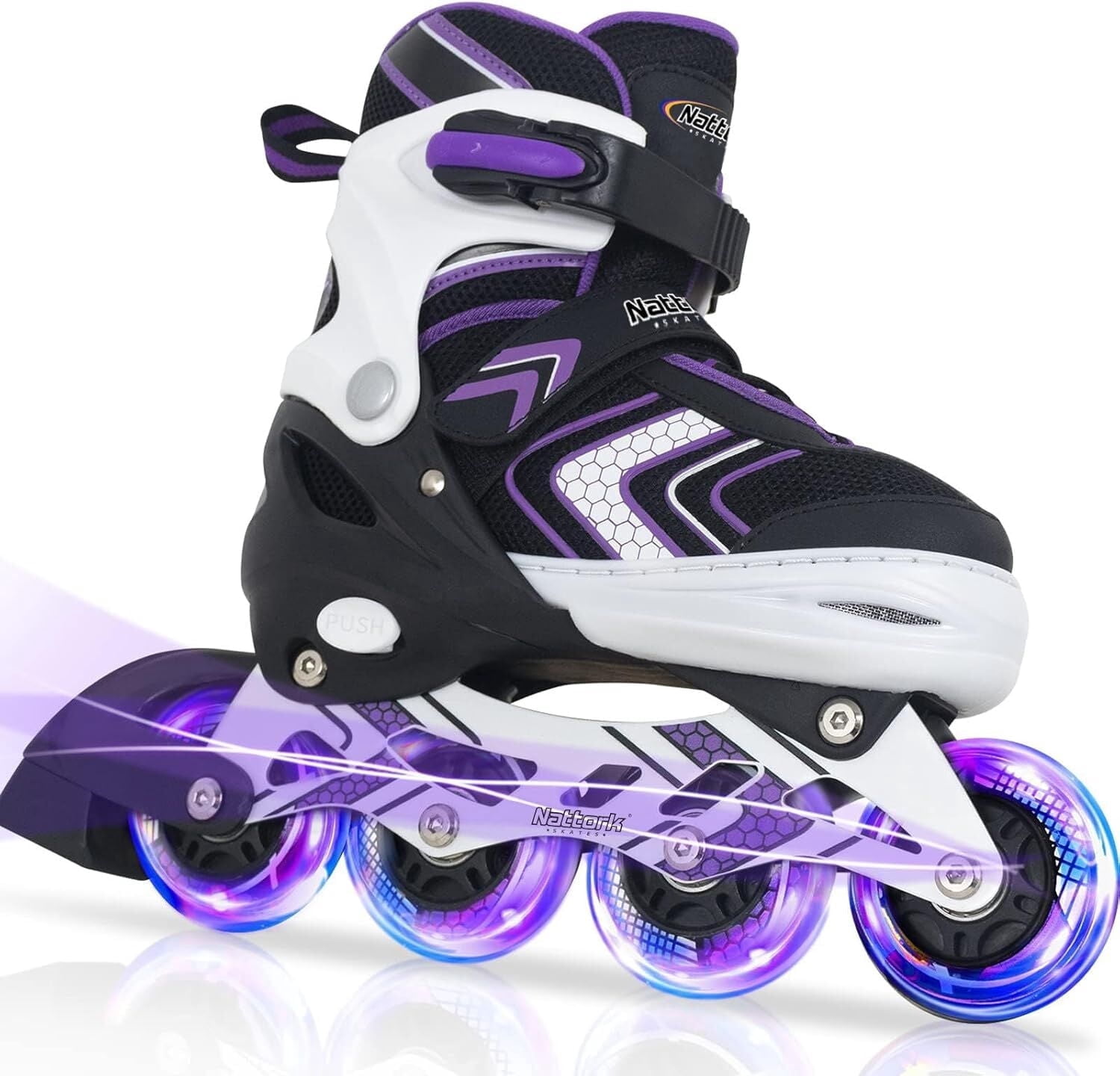 MammyGol Light Up Skates for Kids Girls Boys，Adjustable Inline Skates Youth Beginner Outdoor Purple 5-8