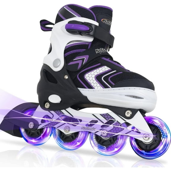 MammyGol Light Up Skates for Kids Girls Boys，Adjustable Inline Skates Youth Beginner Outdoor Purple 9-12