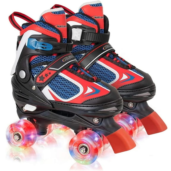MammyGol Roller Skates for Boys Girls, 4 Sizes Adjustable Quad Skates for Kids with All Light up Wheels, Full Protection for Toddler's Indoor and Outdoor Sports