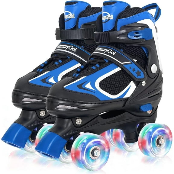 MammyGol Kids Roller Skates for Boys - Blue for Big Kids - Adjustable All Light up Wheels Indoor Outdoor Sports Birthday Gift for Son and Grandson