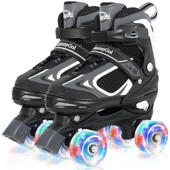 MammyGol Roller Skates, 4 Sizes Adjustable Quad Skates with All Light up Wheels, Full Protection Indoor and Outdoor Sports