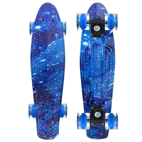 Mammygol Skateboards 22 Inch Mini Cruiser Cool Skateboard Complete Retro Skate Boards with Colorful Light Up Wheels for Kids Girls Boys Beginners(Blue)
