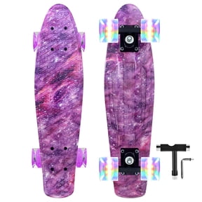 Mammygol Skateboards 22 Inch Mini Cruiser Cool Skateboard Complete Retro Skate Boards with Colorful Light Up Wheels for Kids Girls Boys Beginners(Purple)