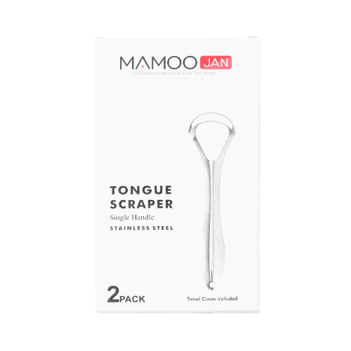 MamooJan Tongue Scraper (2 Pack) with Travel Case, Stainless Steel Tongue Cleaner for Fresh Breath, Single Handle Oral Care Tool for Adults