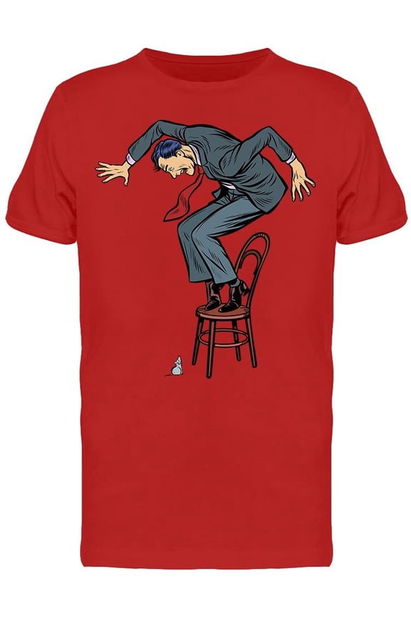 Man Afraid Of Mouse Cartoon T-Shirt Men -Image by Shutterstock, Male x-Large