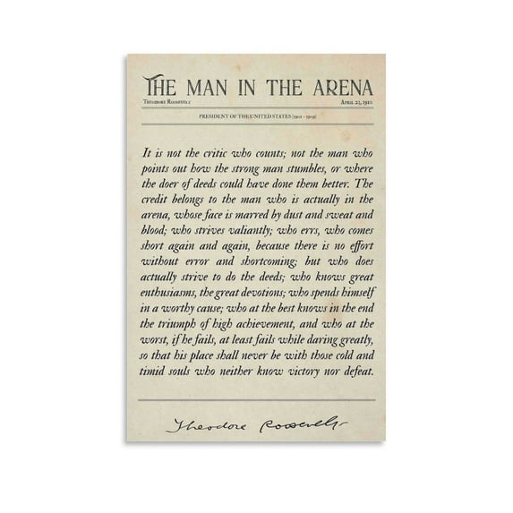 The Man In The Arena Theodore Roosevelt Quote Graduation Gift Modern Artwork 7 Posters Art Print Wall Photo Paint Poster Hanging Picture Family Bedroom Decor Gift 24x36inch(60x90cm)