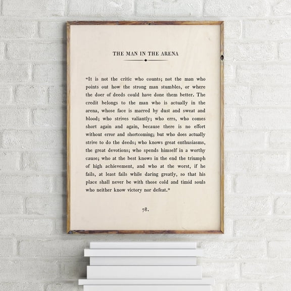 The Man In The Arena Wall Art,Poster,Theodore Roosevelt Quote,Inspirational Quote,Motivational Print,Book Page Print,Book Passage Home Decor #274, Unframed Canvas Size 16x24