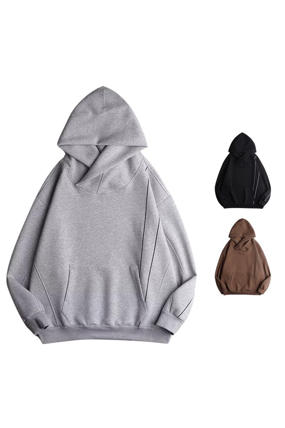 Man Autumn Hoodie Fuzzy Solid Color Long Sleeve Pockets Hooded Sweatshirt Men Hoodie L