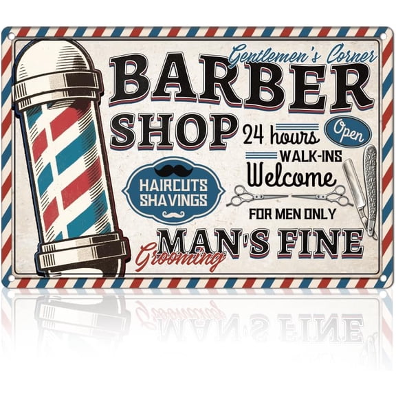 Man Barbershop Tin Sign Retro Metal Wall Decor 8" x 12" Vintage Haircuts Shavings Wall Art Poster for Home Cafes Barbershop Hair Salon Living Room Bathroom Decor Gift