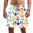 Man Beach Shorts, Colorful Anchors Pattern Swim Trunks Elastic Swimsuit
