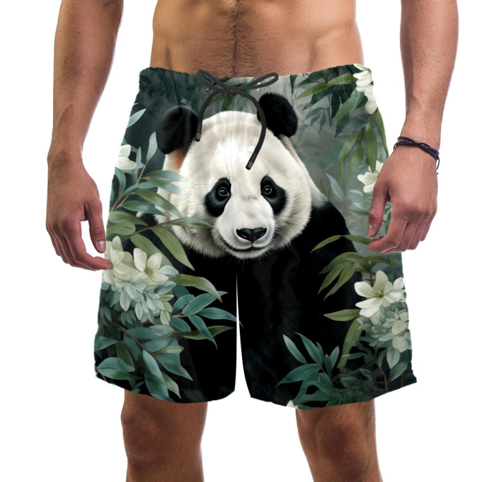 Man Beach Shorts, Cute Panda Pattern Swim Trunks Elastic Swimsuit Board ...