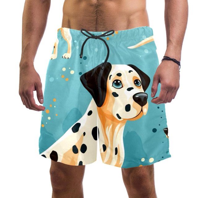 Man Beach Shorts, Dalmatian Cute Dog Swim Trunks Elastic Swimsuit Board