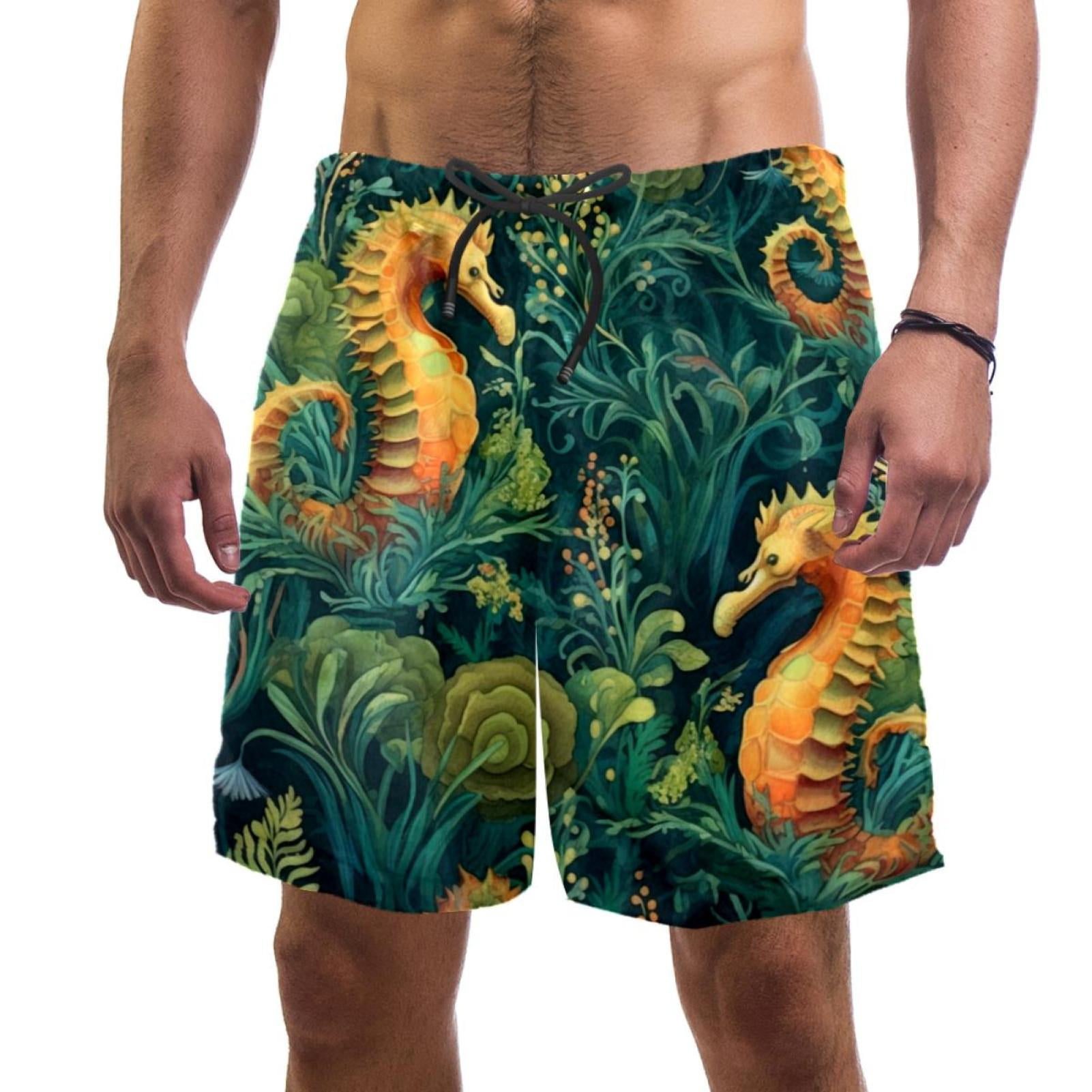 Man Beach Shorts, Seahorse Color Pattern Swim Trunks Elastic Swimsuit ...