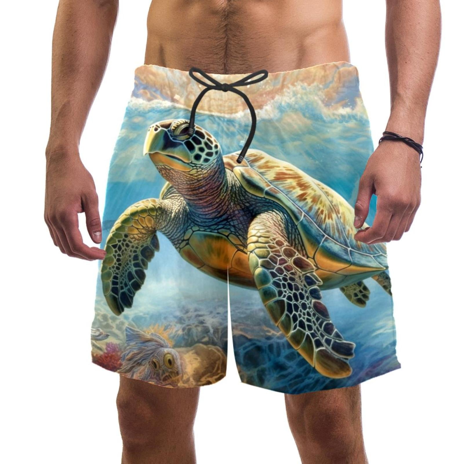 Man Beach Shorts, Underwater Sea Turtle Swim Trunks Elastic Swimsuit ...