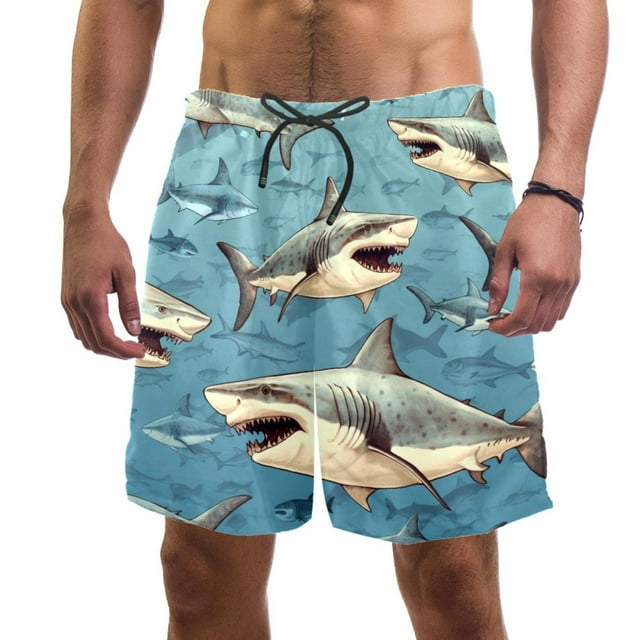 Man Beach Shorts, Underwater Shark Pattern Swim Trunks Elastic Swimsuit ...