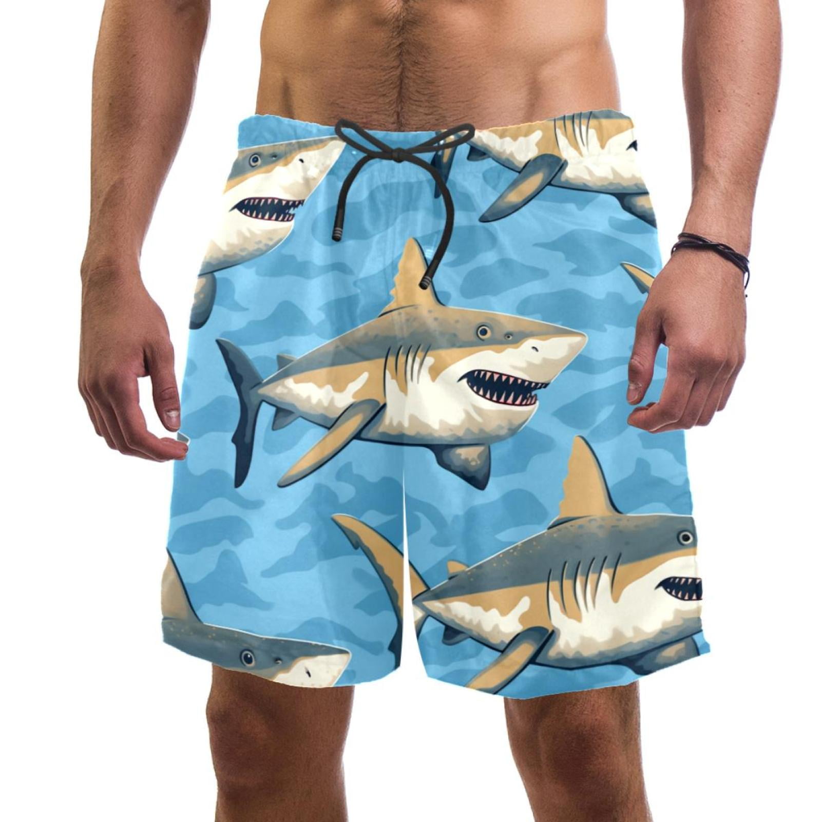 Man Beach Shorts, Underwater Shark Pattern Swim Trunks Elastic Swimsuit ...